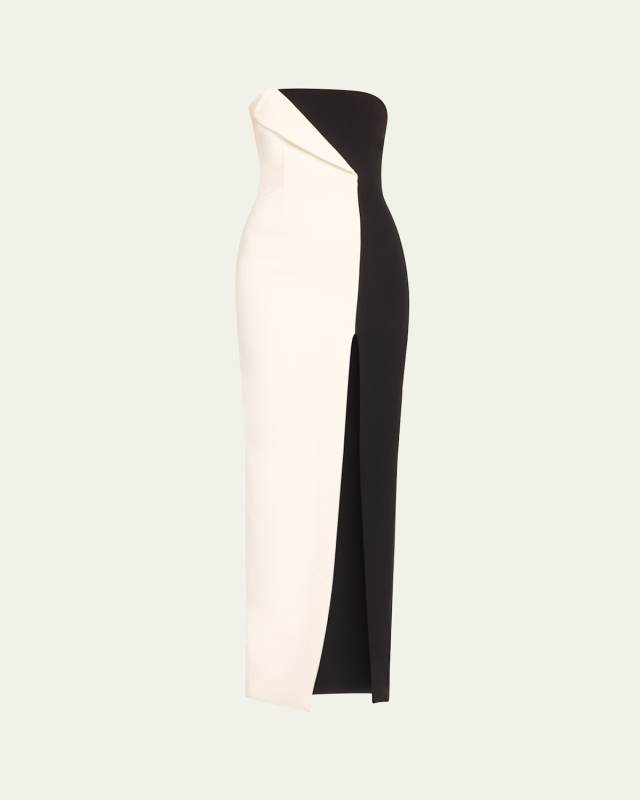 Two-Tone Strapless Crepe Column Gown